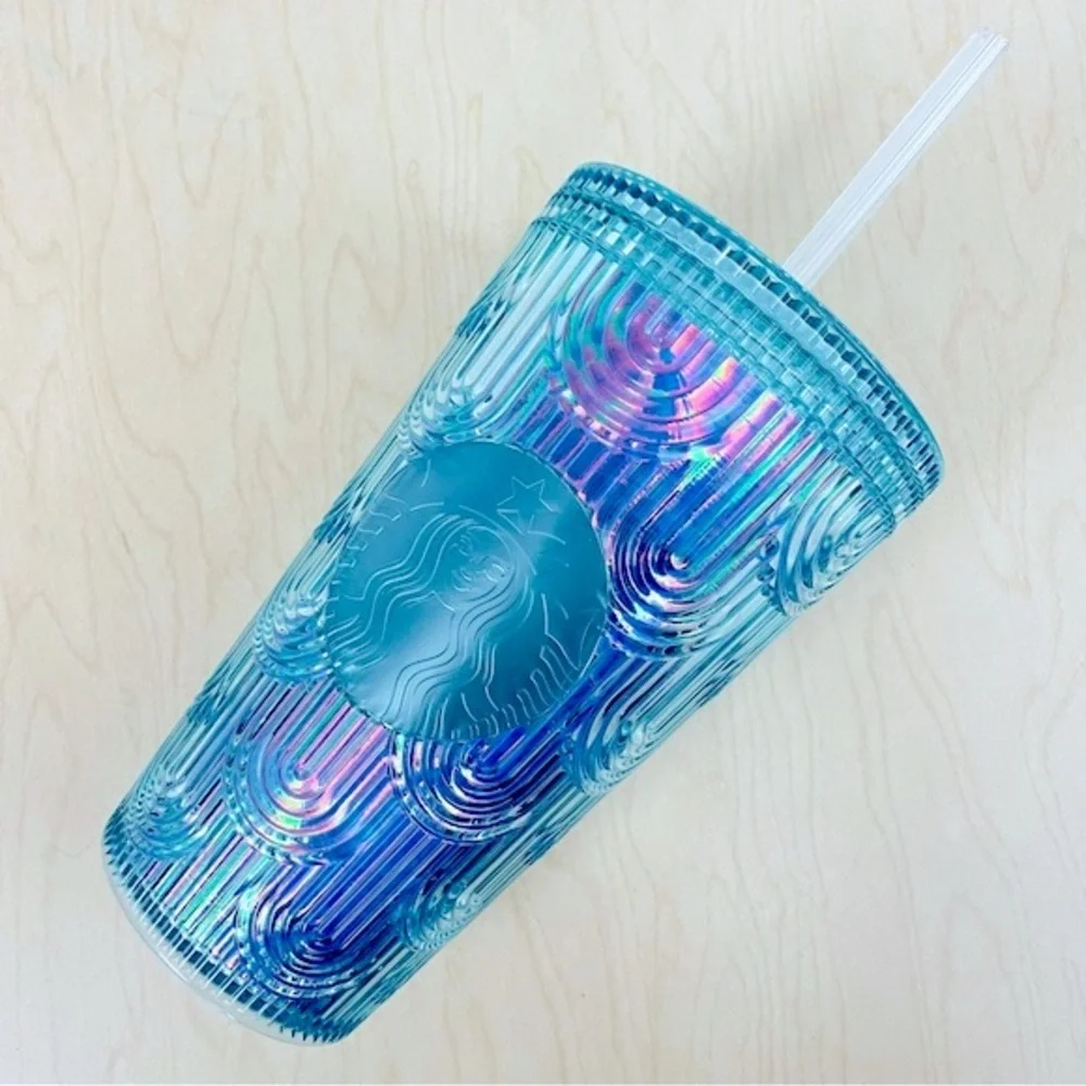 New Starbucks Cold Cup 16 oz Iridescent Plastic Siren Scales Textured Mermaids